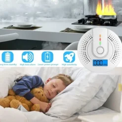 Røg- & Kulmonoxiddetektorer^OBOSOE bærbar kuliltedetektor – Digital LCD-skærm og hørbar alarm, rejsealarm, hvid