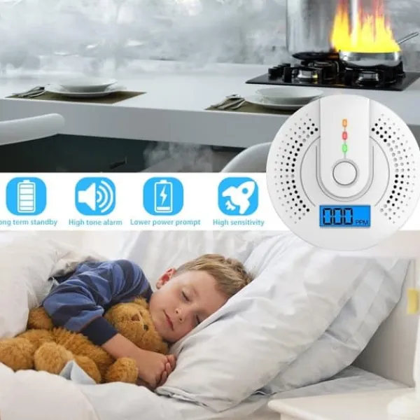 Røg- & Kulmonoxiddetektorer^OBOSOE bærbar kuliltedetektor – Digital LCD-skærm og hørbar alarm, rejsealarm, hvid