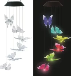 Vinddekoration^OBOSOE Butterfly Solar Powered Wind Chime – Farverig LED-belysning, IP44 vandtæt dekoration til have og terrasse