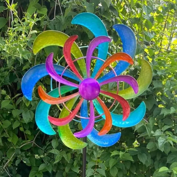 OBOSOE Farverig Vindklokke 124 x 30 cm – Roterende Vindmølle Havedekoration Vindmølle Vinddekoration