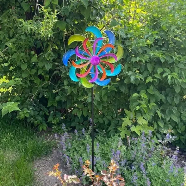 OBOSOE Farverig Vindklokke 124 x 30 cm – Roterende Vindmølle Havedekoration Vindmølle Vinddekoration