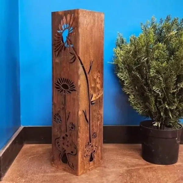 Havedekorationer^OBOSOE Håndsvejset Rustik Havesøjle - Fe & Svampe Ornament i Metal med Blomstermønster • Klatreplantestøtte • Camouflage Udendørs Kasser