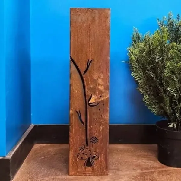 Havedekorationer^OBOSOE Håndsvejset Rustik Havesøjle - Fe & Svampe Ornament i Metal med Blomstermønster • Klatreplantestøtte • Camouflage Udendørs Kasser