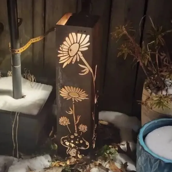 Havedekorationer^OBOSOE Håndsvejset Rustik Havesøjle - Fe & Svampe Ornament i Metal med Blomstermønster • Klatreplantestøtte • Camouflage Udendørs Kasser
