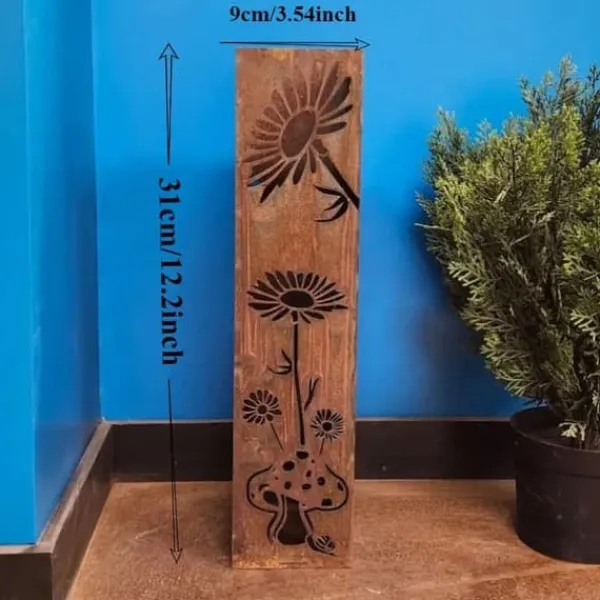 Havedekorationer^OBOSOE Håndsvejset Rustik Havesøjle - Fe & Svampe Ornament i Metal med Blomstermønster • Klatreplantestøtte • Camouflage Udendørs Kasser