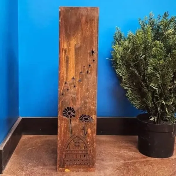 Havedekorationer^OBOSOE Håndsvejset Rustik Havesøjle - Fe & Svampe Ornament i Metal med Blomstermønster • Klatreplantestøtte • Camouflage Udendørs Kasser