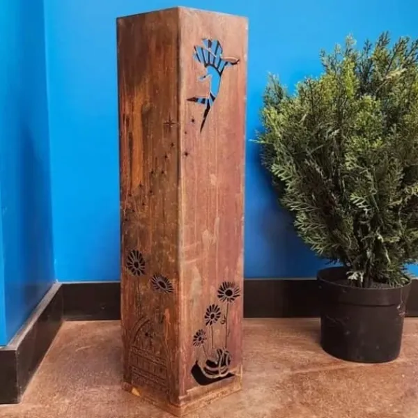 Havedekorationer^OBOSOE Håndsvejset Rustik Havesøjle - Fe & Svampe Ornament i Metal med Blomstermønster • Klatreplantestøtte • Camouflage Udendørs Kasser