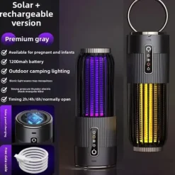 Clearance OBOSOE 2-i-1 bærbar myggedræber/myggelampe – USB og solopladning, genopladelig insektdræber myggefanger Insektmiddel & Dyreafvisende Middel