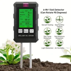 Jord & Sand^OBOSOE 6-i-1 digital jordtester – LCD-skærm med baggrundsbelysning, måler fugtighed, pH, temperatur, sollys, fugtighed, næringsstoffer