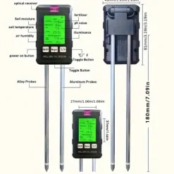 Jord & Sand^OBOSOE 6-i-1 digital jordtester – LCD-skærm med baggrundsbelysning, måler fugtighed, pH, temperatur, sollys, fugtighed, næringsstoffer