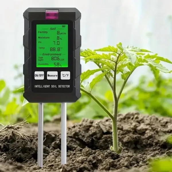Jord & Sand^OBOSOE 6-i-1 digital jordtester – LCD-skærm med baggrundsbelysning, måler fugtighed, pH, temperatur, sollys, fugtighed, næringsstoffer