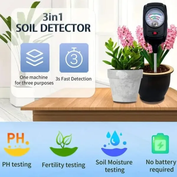 OBOSOE 3-i-1 jordtester – måler fugt, næringsstoffer og jordens pH | Have, Græsplæne, Indendørs Planter | Batterifri Jord & Sand