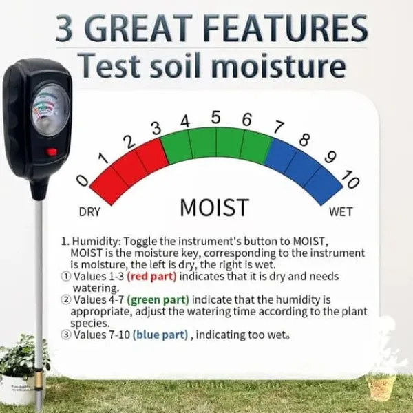 OBOSOE 3-i-1 jordtester – måler fugt, næringsstoffer og jordens pH | Have, Græsplæne, Indendørs Planter | Batterifri Jord & Sand