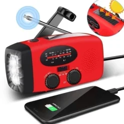 Hot OBOSOE Krank Radio med Solceller, Lommelygte og 2000mAh Powerbank SOS, Rød Beredskabsplaner