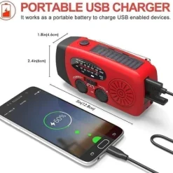 Hot OBOSOE Krank Radio med Solceller, Lommelygte og 2000mAh Powerbank SOS, Rød Beredskabsplaner