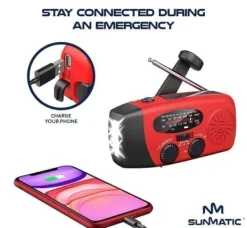 Sale OBOSOE Krankradio med solceller, LED lommelygte og 2000mAh Powerbank SOS SUNMATIC - Vejrradio til hjemmet og camping nødsituationer med AM/FM radio Beredskabsplaner