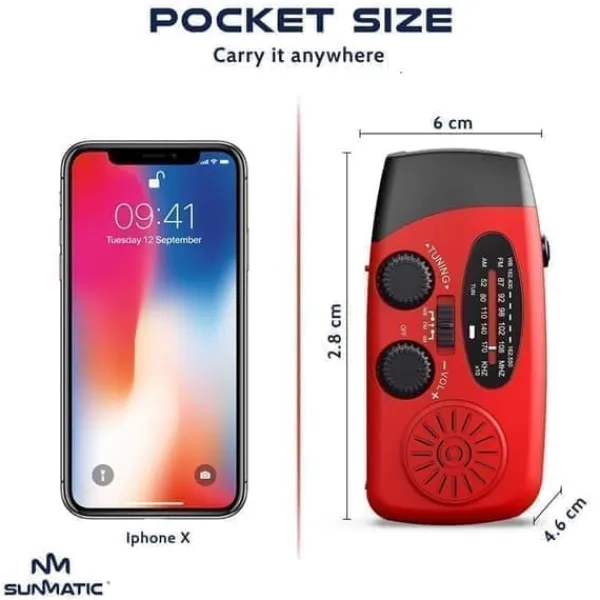 Sale OBOSOE Krankradio med solceller, LED lommelygte og 2000mAh Powerbank SOS SUNMATIC - Vejrradio til hjemmet og camping nødsituationer med AM/FM radio Beredskabsplaner