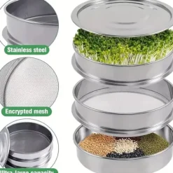 Kit Til Plante- & Urtedyrkning^OBOSOE 3-lags rustfrit stål Grokit - Stabelbare kimbakker til dyrkning af friske økologiske spirer såsom lucerne, radise, broccolispirer, hvedegræs