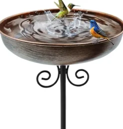 Til Fugle & Småvildt^OBOSOE lille metalfuglebad til udendørs, 25 cm skål med stativ – fuglebad i rustfrit stål til have, græsplæne, terrasse – 1,5 liters kapacitet