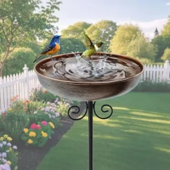 Til Fugle & Småvildt^OBOSOE lille metalfuglebad til udendørs, 25 cm skål med stativ – fuglebad i rustfrit stål til have, græsplæne, terrasse – 1,5 liters kapacitet