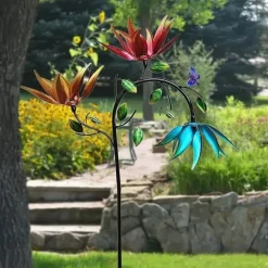 Hot OBOSOE Lykkeblomst Vindmølle - Farverig Havepyramide i Metal | Strømfri Udendørs Dekoration til Have & Terrasse | Mors Dag-gave i Art Deco-stil Havedekorationer