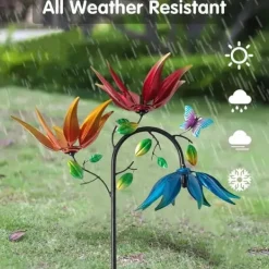 Hot OBOSOE Lykkeblomst Vindmølle - Farverig Havepyramide i Metal | Strømfri Udendørs Dekoration til Have & Terrasse | Mors Dag-gave i Art Deco-stil Havedekorationer