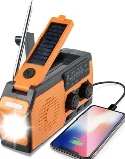 Beredskabsplaner^OBOSOE Nødradio Håndsvingsradio 5000mAh med solcelle & NOAA, vejrradio med LED lommelygte til camping