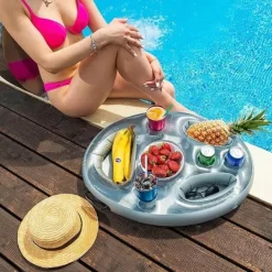 Pool- & Spatilbehør^OBOSOE oppustelig drikkevareholder til pool og badekar – flydende madbakke, perfekt til sommerpooltilbehør