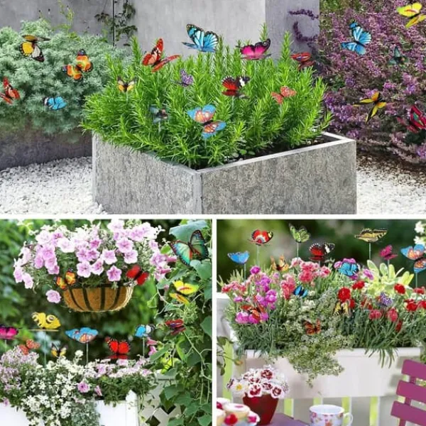 Havedekorationer^OBOSOE 50-Pack aftagelig 3D sommerfugl havedekoration – vandtæt PVC blomsterpind ornamenter til udendørs brug