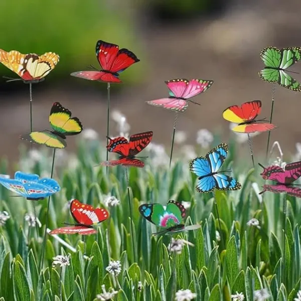 Havedekorationer^OBOSOE 50-Pack aftagelig 3D sommerfugl havedekoration – vandtæt PVC blomsterpind ornamenter til udendørs brug