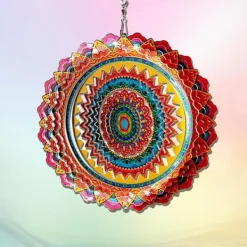 Vinddekoration^OBOSOE 2-pak 3D roterende mandala-vindspil – 15 cm mandala-dekoration til have og indendørs brug, flerfarvet