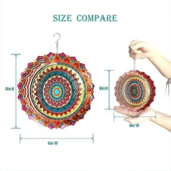 Vinddekoration^OBOSOE 2-pak 3D roterende mandala-vindspil – 15 cm mandala-dekoration til have og indendørs brug, flerfarvet