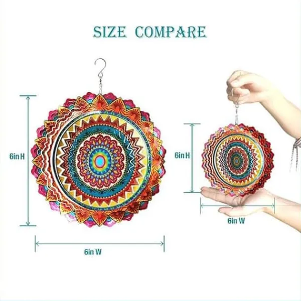 Vinddekoration^OBOSOE 2-pak 3D roterende mandala-vindspil – 15 cm mandala-dekoration til have og indendørs brug, flerfarvet