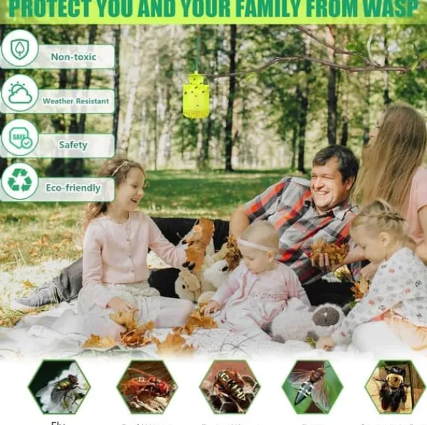 Discount OBOSOE 2-pak Fluefælde / Hvepsefælde Outdoor – Genanvendelig Fluefanger med Agn til Hvepse, Fluer & Frugtfluer Skadedyrsfælder