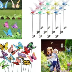 New OBOSOE 52-pak havedekoration – 3D PVC sommerfugle på pinde og guldsmede med clips, til udendørs blomster- og altandekoration Havedekorationer