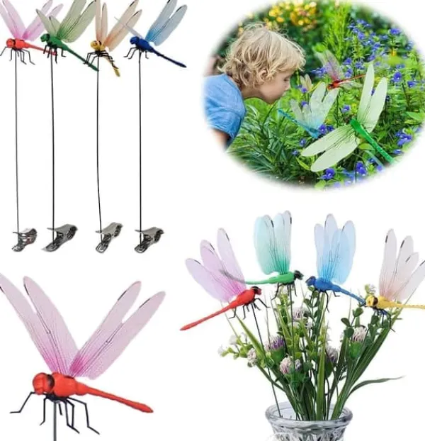 New OBOSOE 52-pak havedekoration – 3D PVC sommerfugle på pinde og guldsmede med clips, til udendørs blomster- og altandekoration Havedekorationer