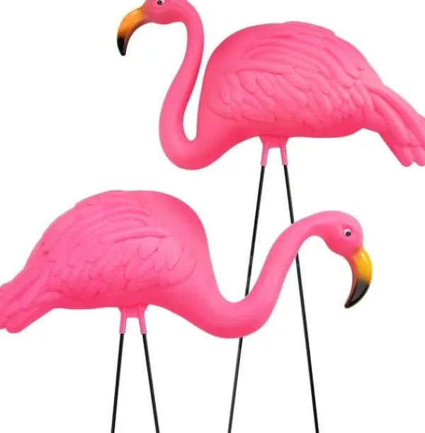 Havedekorationer^OBOSOE 2-pak lyserøde flamingo havepynt – 60 cm plastikstatuer til udendørs dekoration