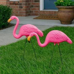 Havedekorationer^OBOSOE 2-pak lyserøde flamingo havepynt – 60 cm plastikstatuer til udendørs dekoration