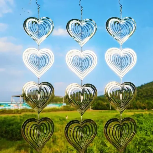 Vinddekoration^OBOSOE 3-pak vindspil fugleskræmsel – reflekterende hjerteformet dekoration til have og terrasse