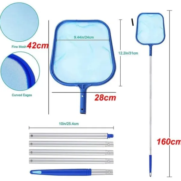 Hot OBOSOE Poolnet/Poolskimmernet/Teleskopisk Stålstangnet - 160 cm Udtrækkelig Bladskimmer til Pool & Spa | Til under- og bebygget pool, dam og sauna Pool- & Spatilbehør