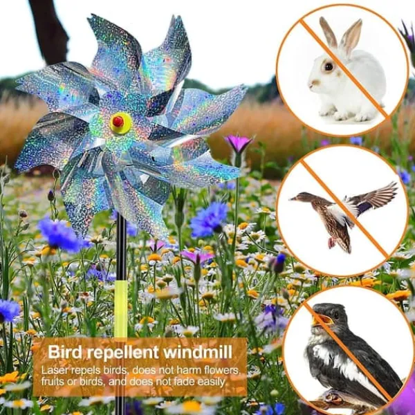 New OBOSOE Reflective Scarecrow Windmill – 6-pak fugleafvisende middel til have og frugtplantage Vinddekoration