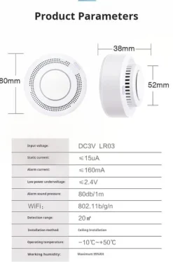 Røg- & Kulmonoxiddetektorer^OBOSOE Smart WiFi røgdetektor – trådløs røgalarm med app-meddelelse (batteri medfølger ikke)
