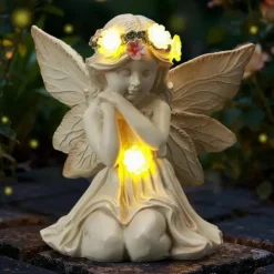 Discount OBOSOE Solar Angel Statue Have Dekoration med LED Lys Udendørs Figur til Altan & Have Havedekorationer
