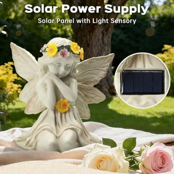 Discount OBOSOE Solar Angel Statue Have Dekoration med LED Lys Udendørs Figur til Altan & Have Havedekorationer