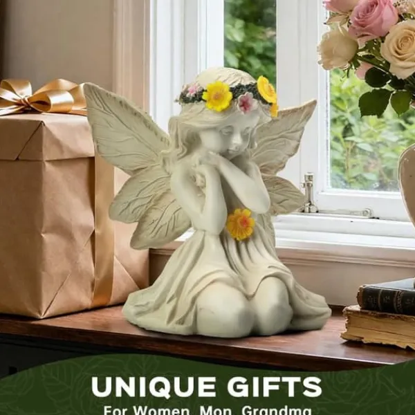 Discount OBOSOE Solar Angel Statue Have Dekoration med LED Lys Udendørs Figur til Altan & Have Havedekorationer