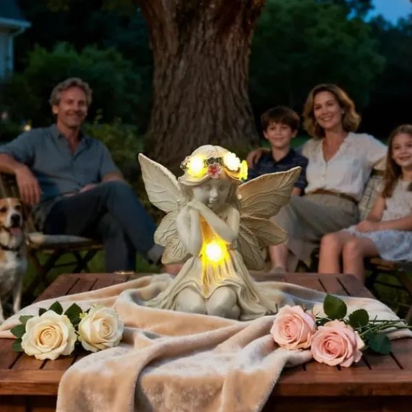 Discount OBOSOE Solar Angel Statue Have Dekoration med LED Lys Udendørs Figur til Altan & Have Havedekorationer