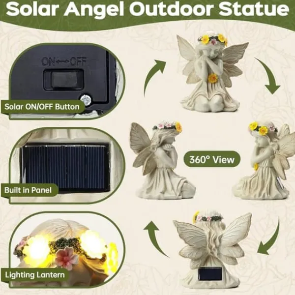Discount OBOSOE Solar Angel Statue Have Dekoration med LED Lys Udendørs Figur til Altan & Have Havedekorationer