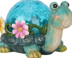 Best OBOSOE Solar Lamp Turtle Udendørs Statue – Havedekoration med revnet glas til terrasse Havedekorationer