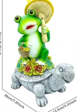 Havedekorationer^OBOSOE Solar Lampe Have Ornament Skildpadde & Frø – Udendørs Statue til Patio & Balkon