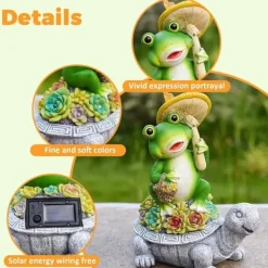 Havedekorationer^OBOSOE Solar Lampe Have Ornament Skildpadde & Frø – Udendørs Statue til Patio & Balkon